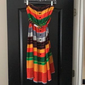Colorful strapless midi dress